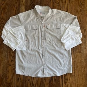 Eddie Bauer Shirt Mens Large Button Down Fishing Vented Breathable White Gray